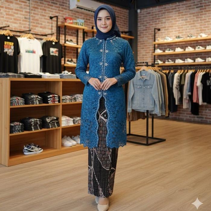 Kebaya tunik ful payet Kebaya brokat kebaya terbaru model tunik SET KEBAYA SANGHAI BURKAT PAYET Pest