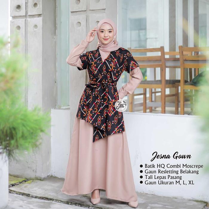 Gaun Jesna Goun Anak Remaja dan Dewasa Kombinasi Batik Katun Rose Moscrepe Original Jlantir - Pesta 