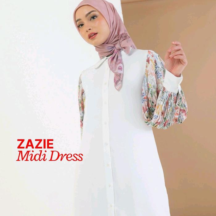 Zoya atasan kemeja tunik putih _Zazie Midi Dress