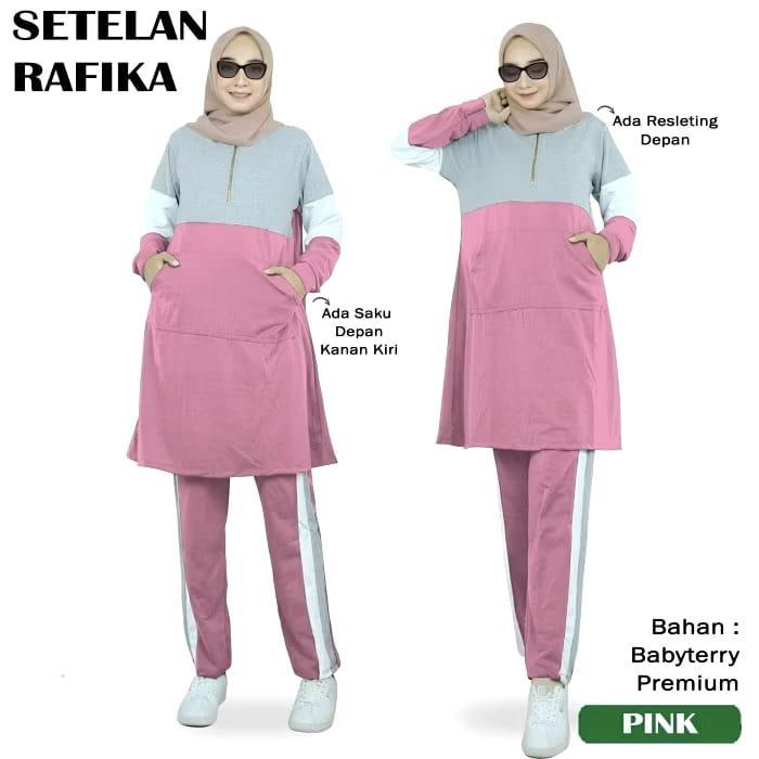PRODUK TERBATAS RAFIKA SET Setelan Training Olahraga Senam Wanita Muslimah Babyterry Lengan Panjang 
