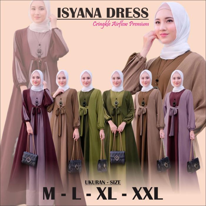 isyana dress - gamis isyana -cringkle aiflow premium Polos Crinkle Muslim