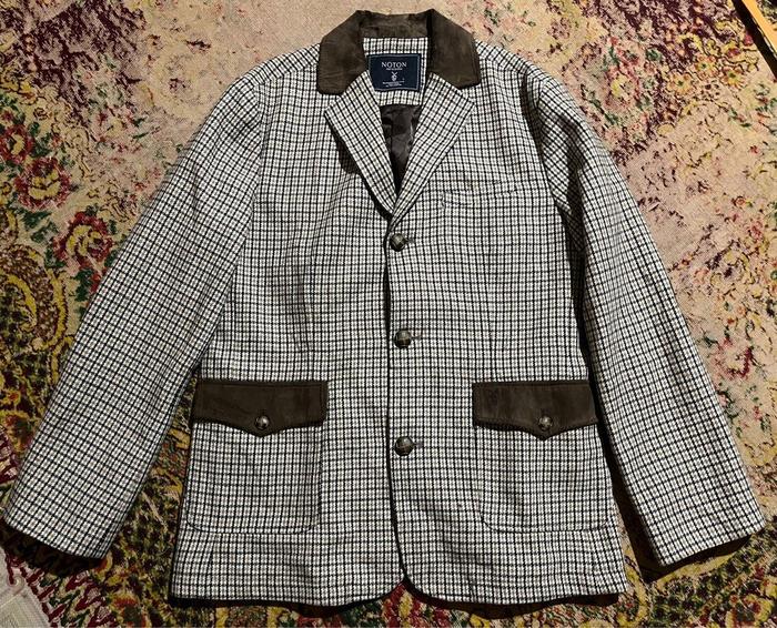NOTON SUEDE COLLAR HS WOOL BLAZER SUIT FOR MEN - JAS WOOL TARTAN HANDSTOOTH PRIA COWOK