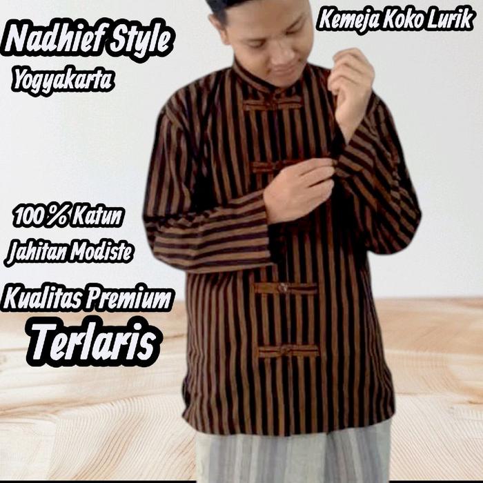 KEMEJA KOKO LURIK MANDARIN I MERK Nadhief Style l KEMEJA KEREN l PREMIUM I MURAH I  SAKU SISI KANAN 