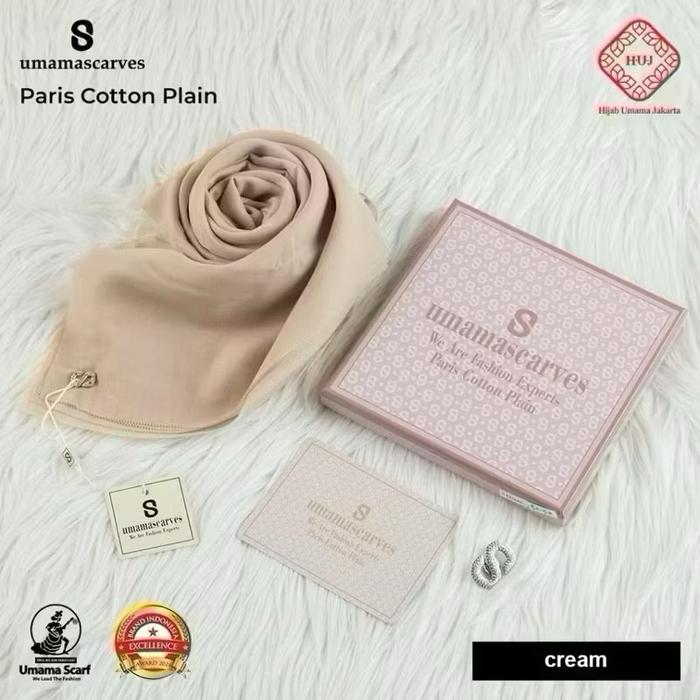 terlaris hijab segi empat box umama scarves ori paris cotton plain metal logo premium