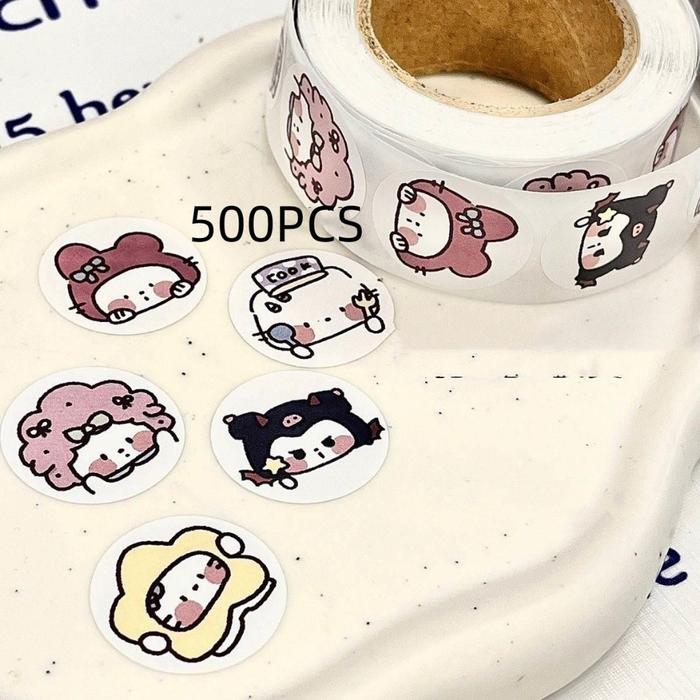 Eeghrerr 500PCS Stiker Kartun Sanrio Stiker Roll Stiker Penyegelan Kreatif Indah