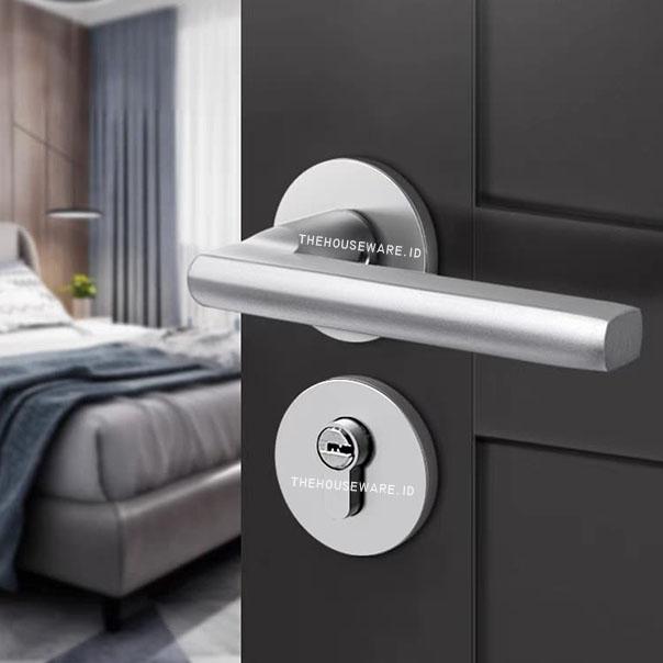 Kunci Pintu Full Handle Set Gagang Pintu Lurus Putih Silver Premium