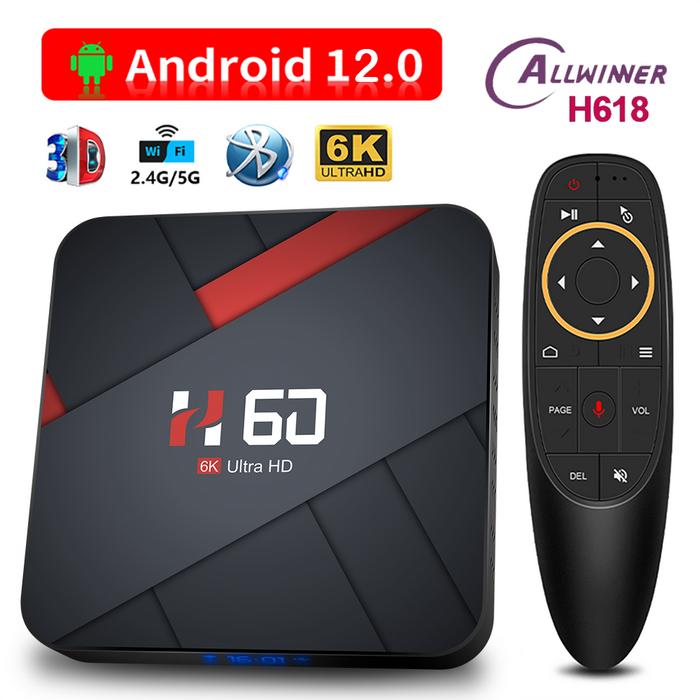 H60MAX Android 12 Kotak TV Android 128GB 6K Wifi 2.4G & 5G Bluetooth