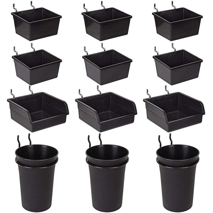 Pegboard Bins Peg Board Cups with Hooks & Loops 12 Pack,Assortment Organizer Accessory,Tools Storage