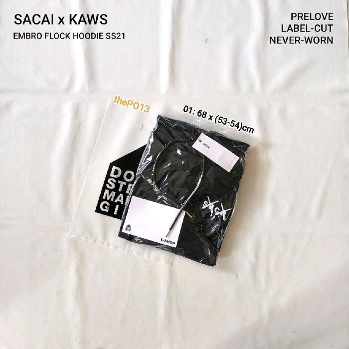 SACAI X KAWS FLOCK EMBROIDERY LOGO HOODIE BLACK SS21 AUTHENTIC 100% PRELOVE NEVER WORN
