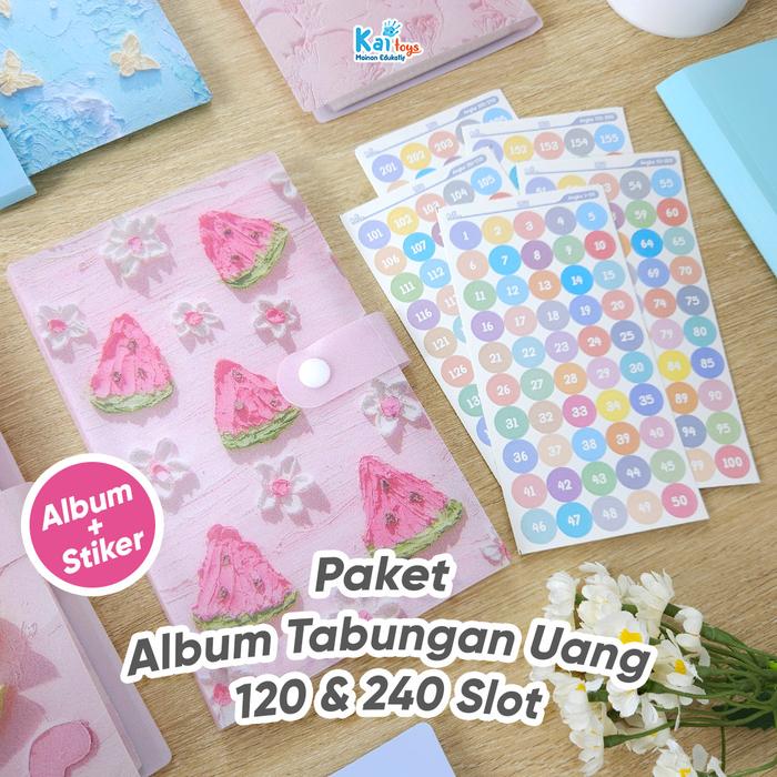 Paket Album Tabungan Uang 120 & 240 Slot Termasuk Stiker / Stiker Nabung 1 sampai 240 Album Nabung U