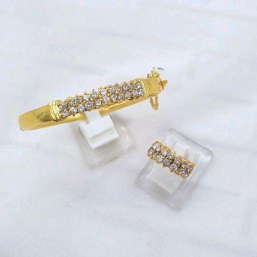 satu set tangpres 2 tingkat gelang dan cincin suasa atau swasa lapisan emas 24k atau mirip emas banj