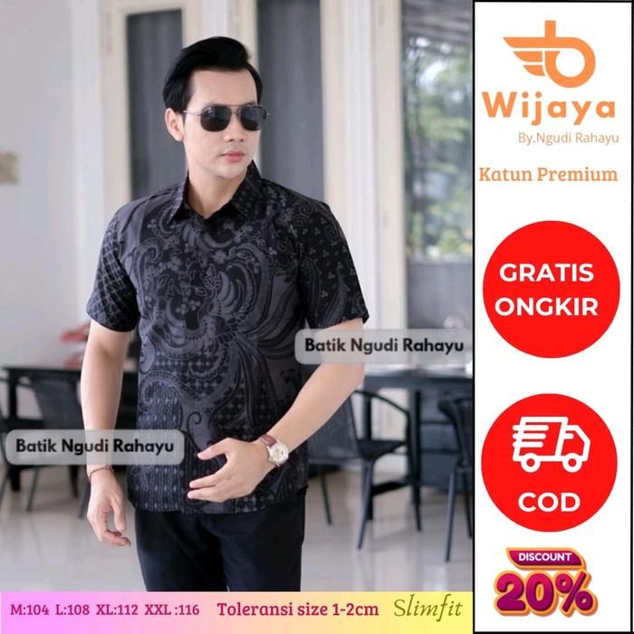 Baju Batik Pria Lengan Pendek Slim Fit Kemeja Premium Motif Elegan Simpel Hem - Katun - Songket, Dis