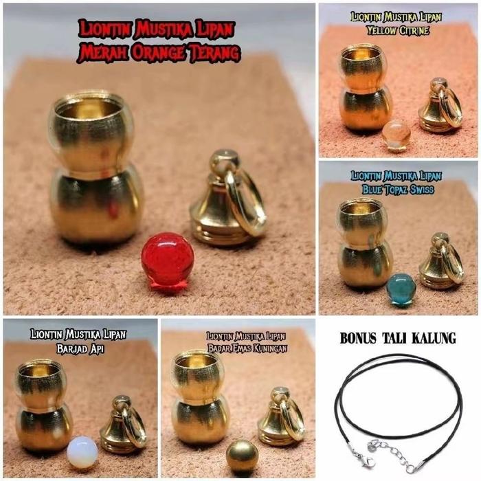 kalung Liontin Batu Merah Siam Bentuk Puli Labu Kuningan Anti Karat bonus tali kalung elegan