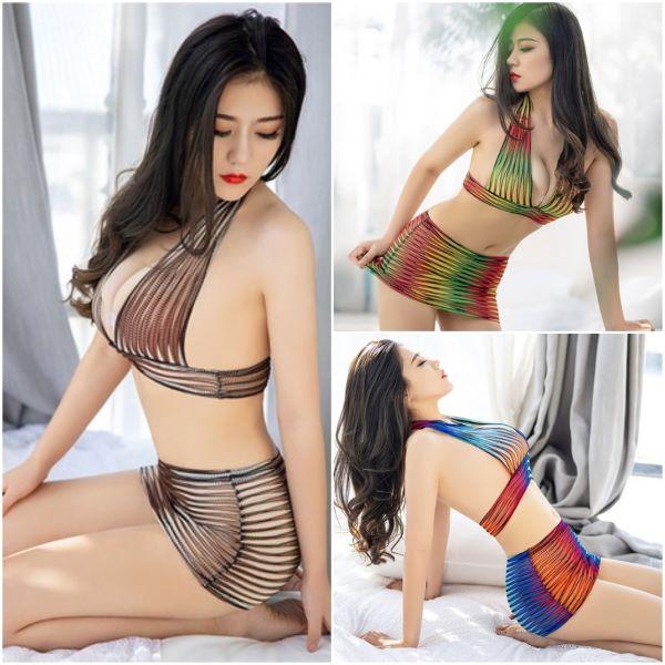 Sexy Lingerie Transparan Mini Skirt Rok Mini Baju Tidur Wanita Set
