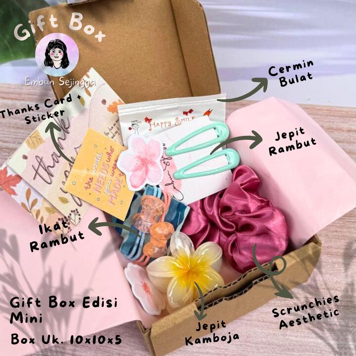 GIFT BOX MINI I Hijab Segiempat Polos by Azara dengan Tuspin I Cermin Bulat I Muslim I Cantik, Kerud