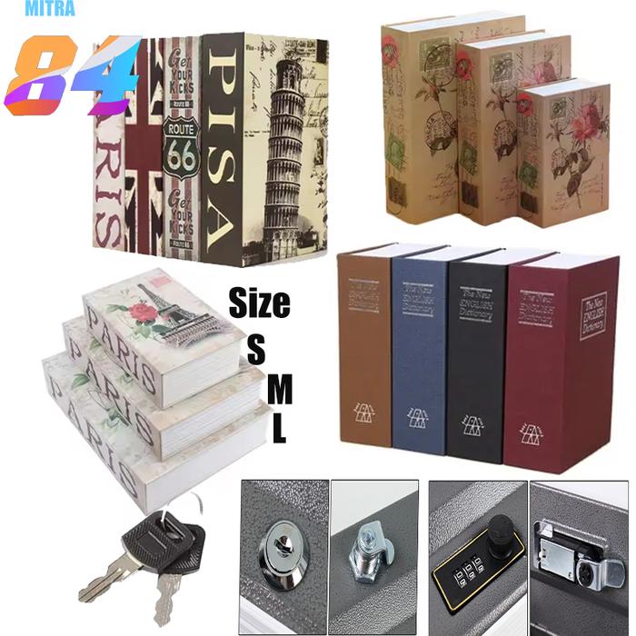 Brankas Mini Buku Key Lock Hidden Safe Box Dictionary Book