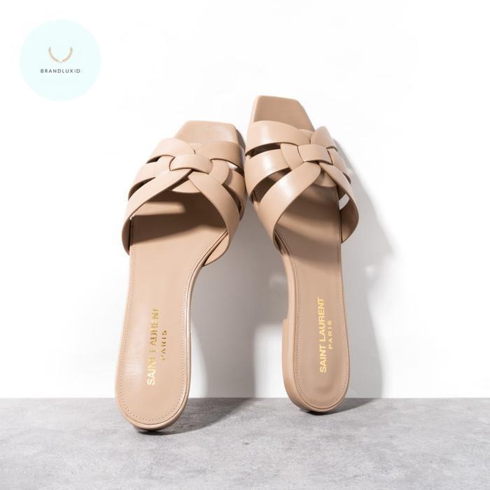 SAINT LAURENT TRIBUTE FLAT SANDAL CALF LEATHER