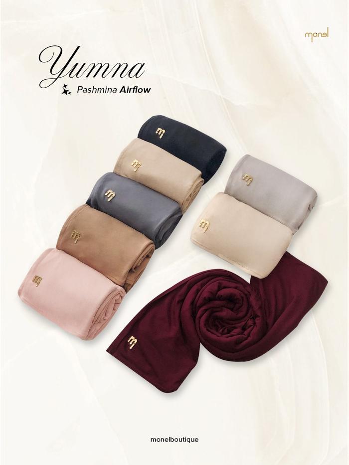 Skyshop Hijab Yumna Pashmina Airflow By Monel size 65x175 Bahan Cotton Rayon Airflow Kerudung Polos 