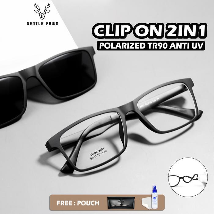 Gray Pink Kacamata Clip On Polarized Frame Tr90 Kotak Lentur Pria 8801 Pasti Ori