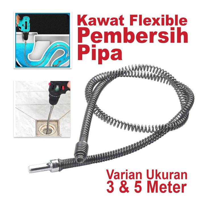 Kawat Pembersih Saluran Mampet Adaptor Bor Pipa Air wastafel Pipe Cleaner Flexibel Pembersih Kotoran