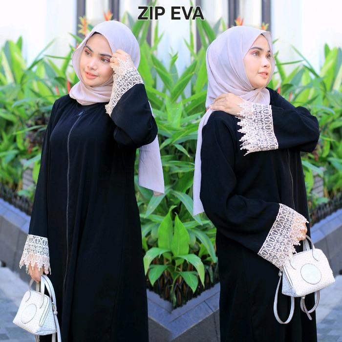 [ ziper eva ] abaya gamis hitam jetblack saudi umroh haji busui muslim dress gaun pakaian muslimah t