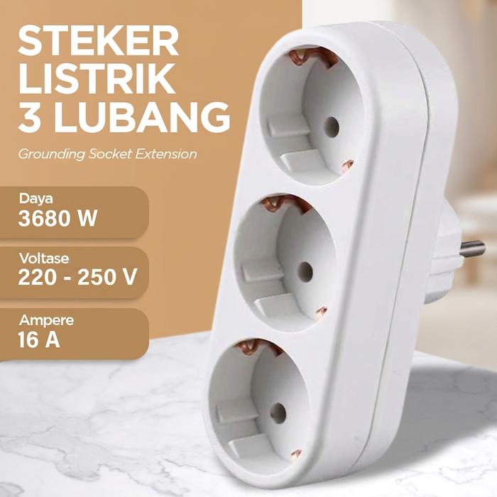 Permata Mall | Steker Listrik Grounding | Stop Kontak 3 Lubang | Socket Extension 16A