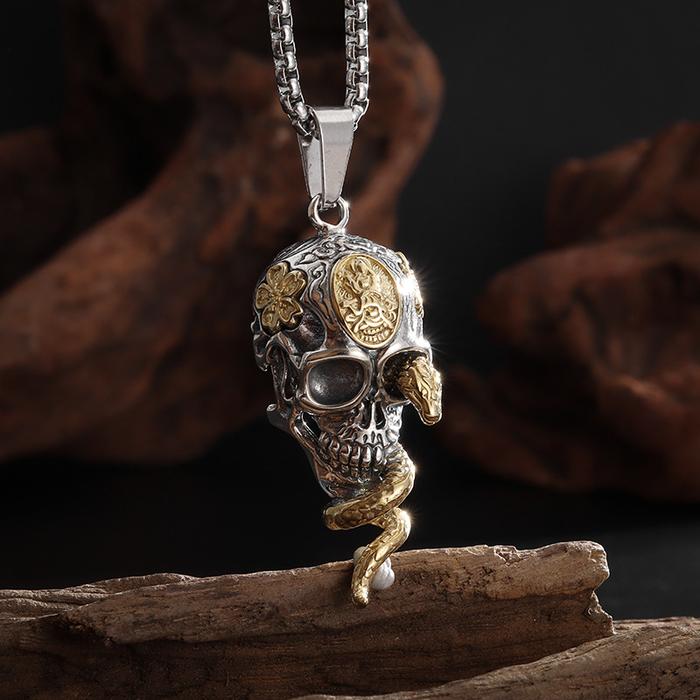 Kalung Kepala Tengkorak Ular Silver Gold - Snake Skull Long Necklace Chain Pendant Serpent Cobra in 
