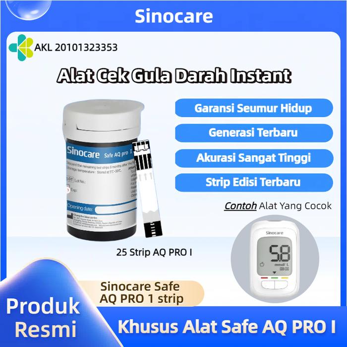 Sinocare 25 Strip Cek Gula Darah Safe AQ Pro I Cek Gula Darah Instant Strip Gula  Stik Gula Darah