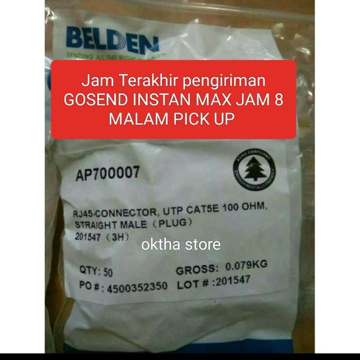 Belden Connector UTP RJ45 Cat 5e Konektor RJ 45 Cat5e AP700007 isi 50