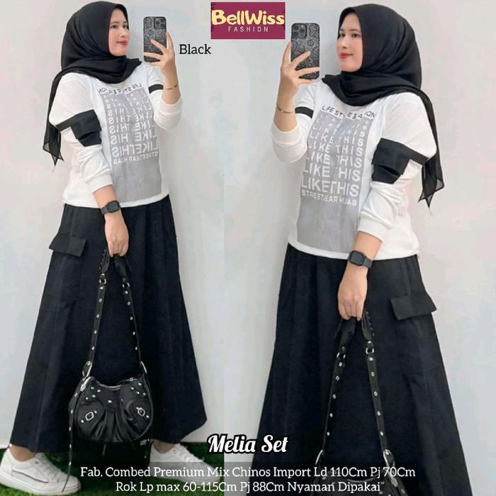 [ BellWiss ] Melia Set Series Setelan Wanita atasan blouse bawahan rok Fab Combed Premium Mix Chinos
