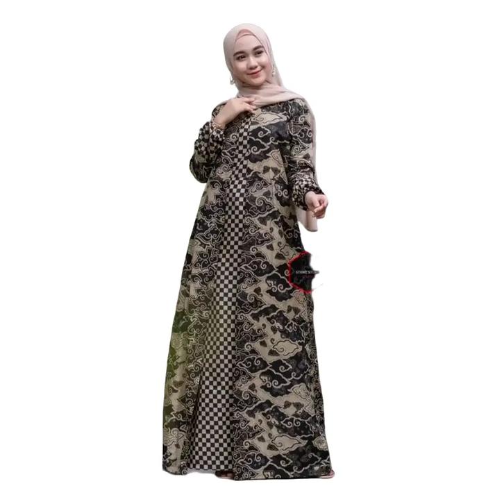 Dress Batik / Gamis Batik Bolero / Gamis Modern / Dress Batik Wanita Baju Katun Kerah Kombinasi Panj
