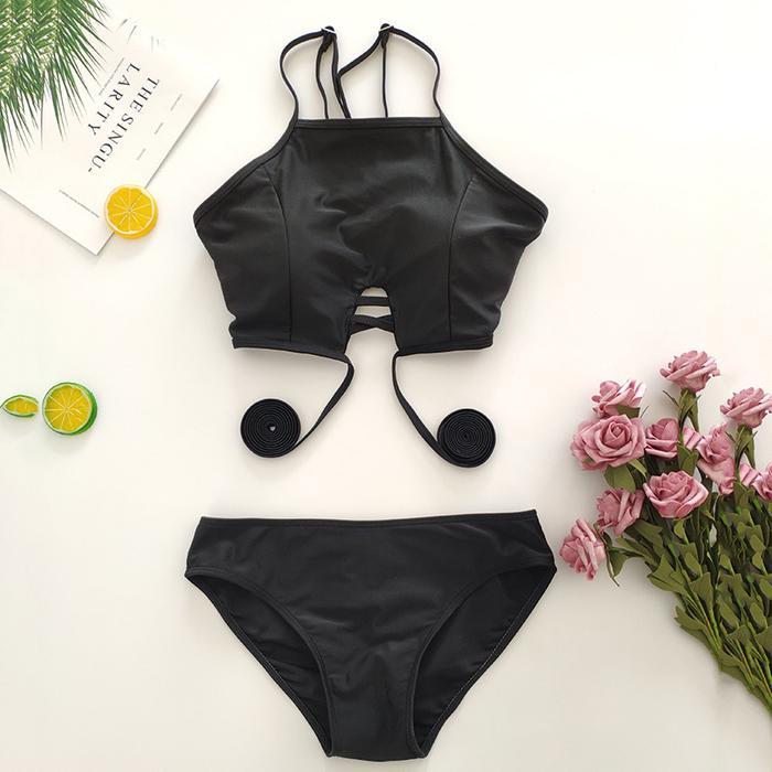 Black halter with cd pants bikini baju renang swimwear baju pantai - Bikinibandit