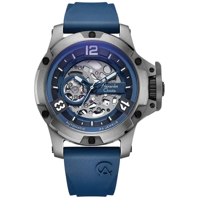 Jam Tangan Alexandre Christie AC 6295 MT Automatic Navy Gray Rubber Strap