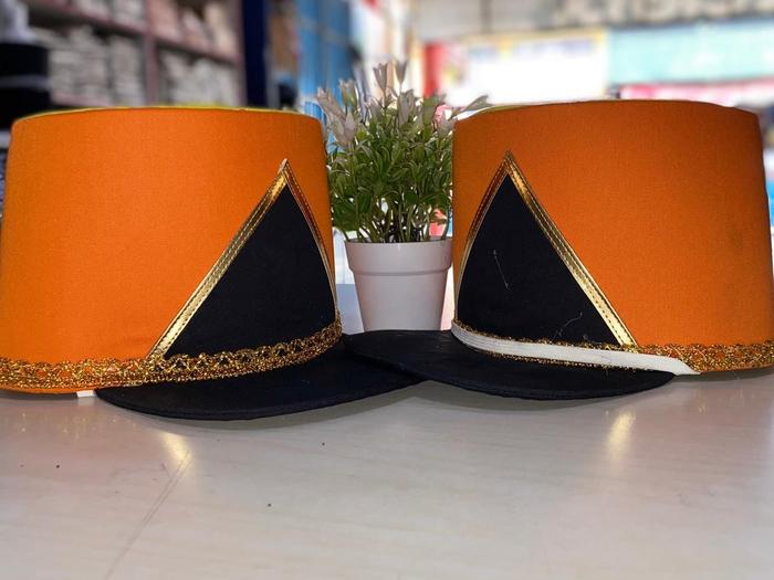 TOPI  PASUKKAN DRUMBAND OREN HITAM  UNTUK ANAK SD
