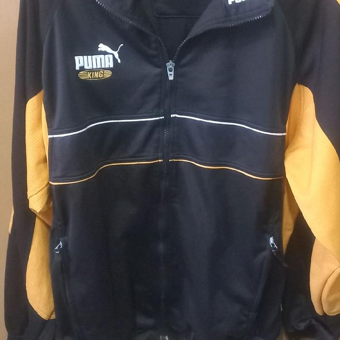 Puma King Vintage Tracktop Original Jaket Hitam dengan Lengan Kuning dan Detail Putih