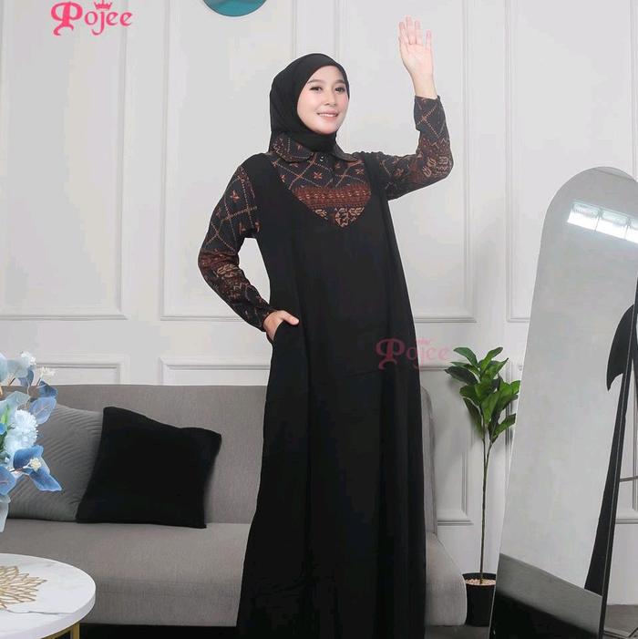 Gamis Panjang Pojee Twill Premium Free Hijab Ld 118cmPb 138cmKc Aktif (Busui) - Muslim