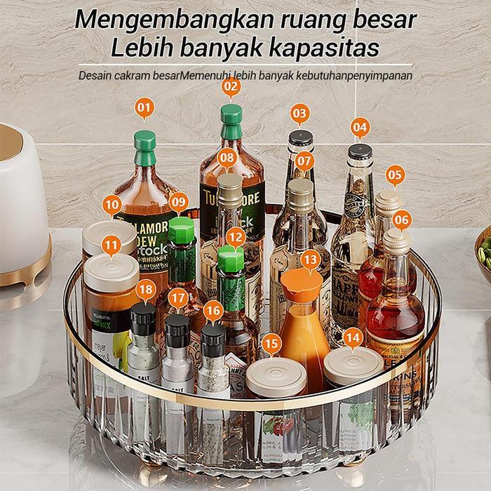 Baki penyimpanan berputar 360 derajat, rak penyimpanan berputar transparan, cocok untuk rak bumbu, k