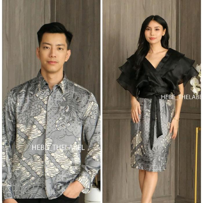 Baju Couple Grey Couple Kemeja Batik Dress Couple Baju pesta setelan batik couple Dress Baju Imlek C