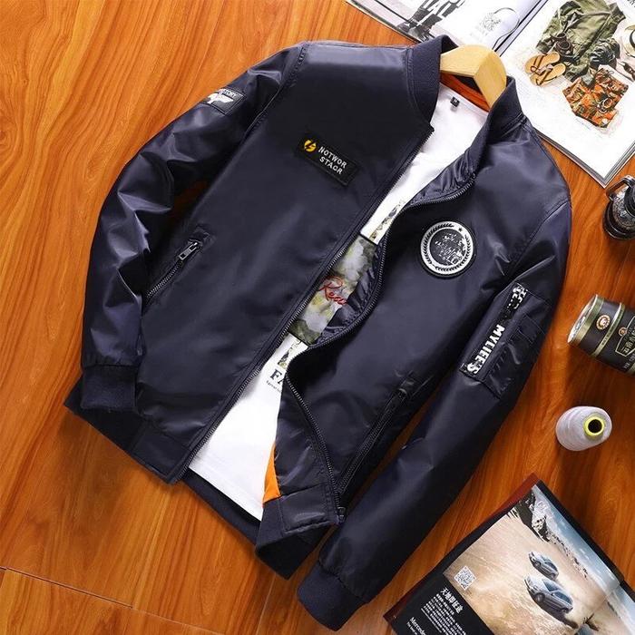 Tizzly - Bomber Premium Patch Navy | Waterproof Pria Tebal Distro Jaket Nyaman Keren Lembut Motor Ca