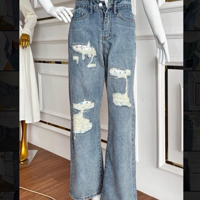 Pin Yi Ripped Jeans - Celana Jeans Wanita Premium Aurajuneofficialstore