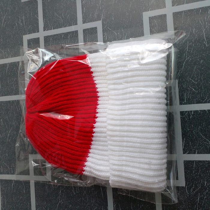 Hf collection-Kupluk Bromo Merah Putih Dewasa Elastis Nyaman Pria wanita Rajut