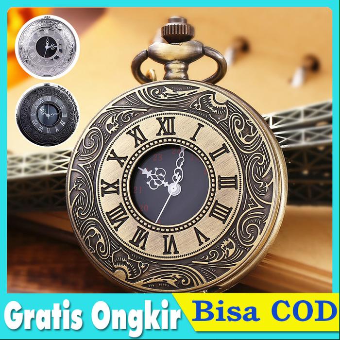 Jam Saku Antik Vintage Pocket Watch Quartz Necklace Pendant Jam Saku Antik Kuno