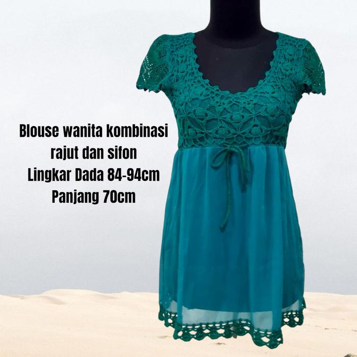 Blouse wanita kombinasi rajut dan sifon