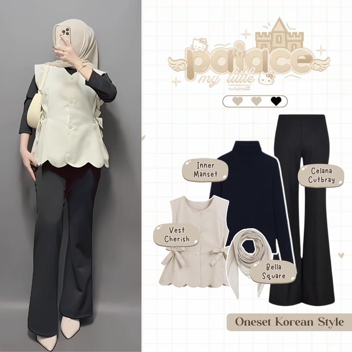 Mila Setelan Remaja Kekinian Atasan  ( Hijab + Manset + Vest + Cutbray ) One Set Cewek Masa Kini Baj