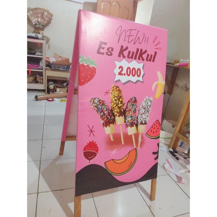 Safitiri Stand Banner Kayu / Standing Banner Lipat Uk 100X50, 110X50 + Banner 2 Sisi + Free Desain+P