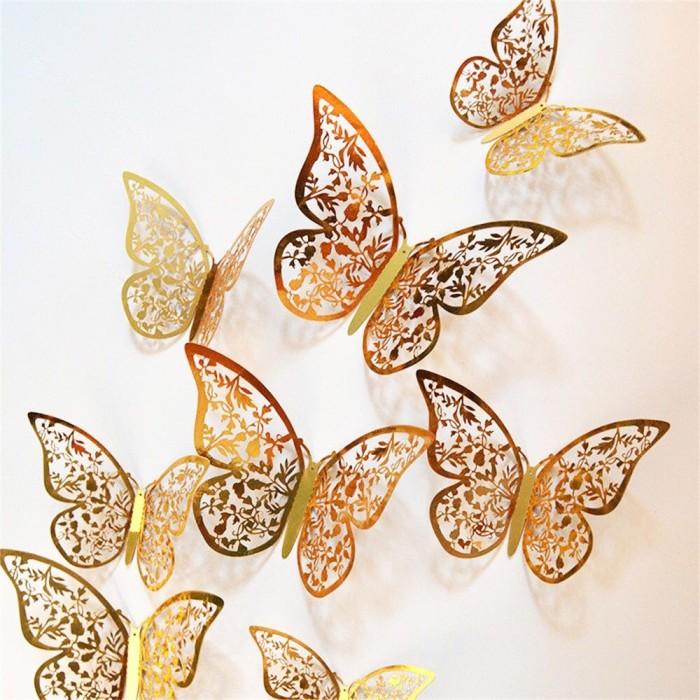 6 Pcs Sticker Kupu Kupu Hiasan Kue Ulang Tahun Topper Kue Kupu Gold