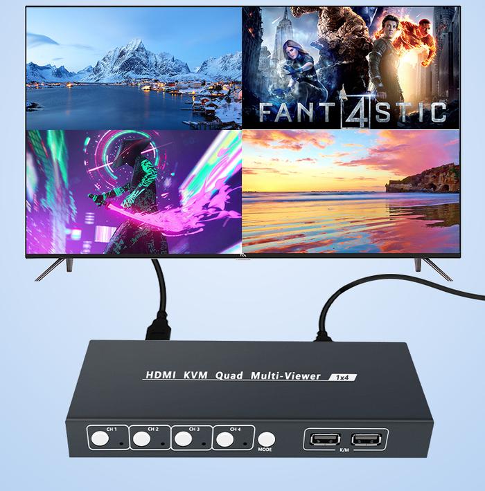 HDMI Multi-Viewer Switch 4x1 Quad Seamless Switcher 4 in 1 Out