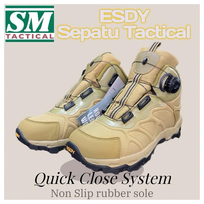 ESDY Tactical Shoe Sepatu PDL PDH krem Quick Release Close Shoe Lace Anti Slip Rubber Sole