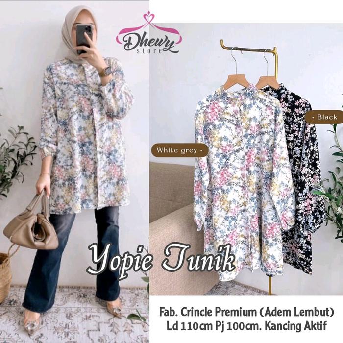 yopie baju tunik wanita bahan crinckle premium ld 110 cm