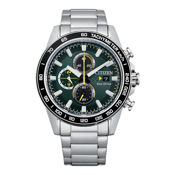 Jam Tangan Pria Citizen Chronograph CA0780-87X Eco-Drive Green Dial Stainless Steel Strap